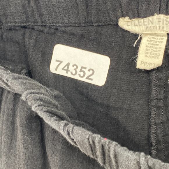 EILEEN FISHER Pants PP Organic Cotton Crinkle Gauze Tapered Ankle Pull On Black - Picture 14 of 14